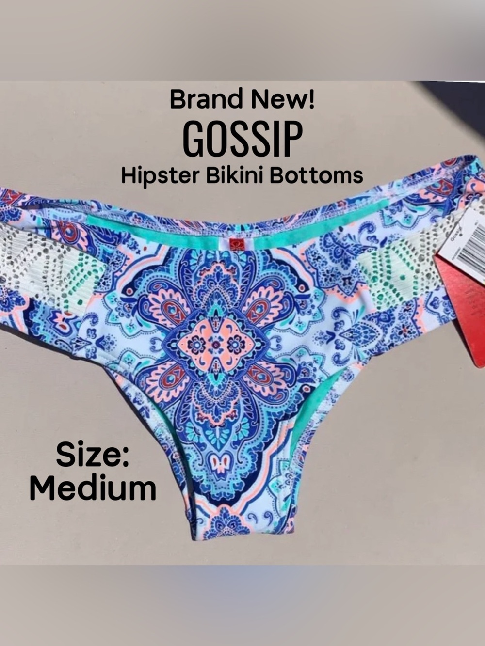 NWT GOSSIP Mandala Design Hipster Bikini Swim Bathing Suit Bottoms M